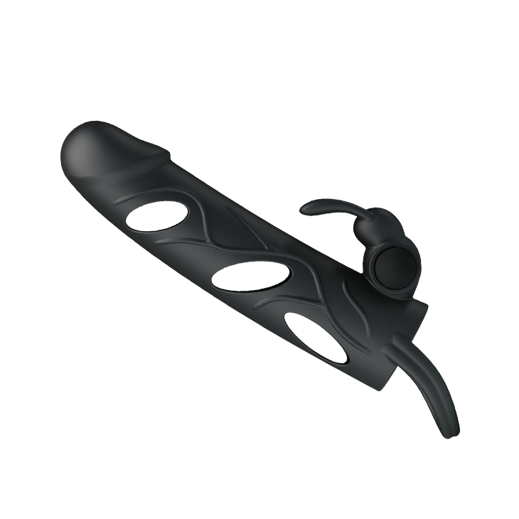 Silicone Black Penis Sleeve with Ball Strap