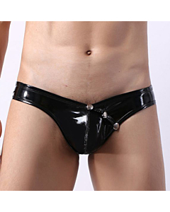 Low Waist Leather Easy Opened Panty Black