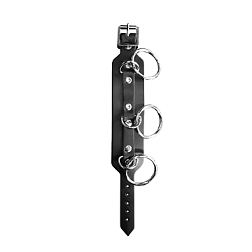 Black Leather Wristband with 3 Medium Rings