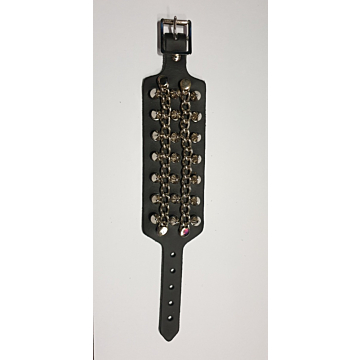 BULLET69 3 Row Spike & Chain Leather Wristband