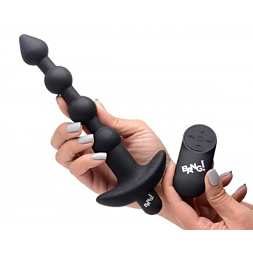 Vibrating Silicone Anal Beads & Remote Control - Black