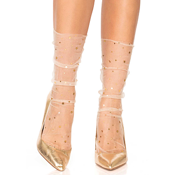 Leg Avenue Tulle Star and Moons Socks - Yellow