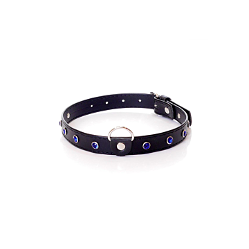 Fetish BDSM Collar with Navy Blue Crystals - 2 cm - Vegan Leather
