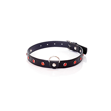 Fetish BDSM Collar with Red Crystals - 2 cm