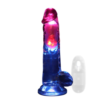 RealRock LED Vibrating Straight Cock with Balls 20 cm – Transparent