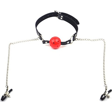 Μαύρο Mouth Gag With Nipple Clamps - Kinksters