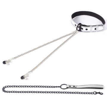 Kinksters Fetish Play Set: Genuine Leather Collar-Clam