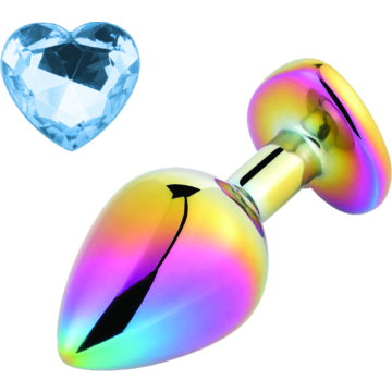 Anal Plug Rainbow Buttplug Small, Heart Shape, Light Blue Stone, Guilty Toys