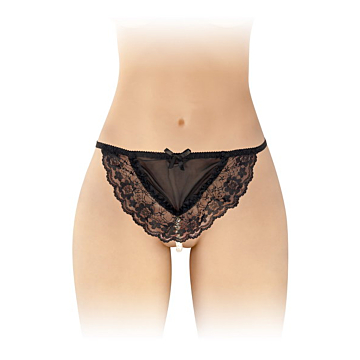 Sexy Black Apron Thong with Pearls