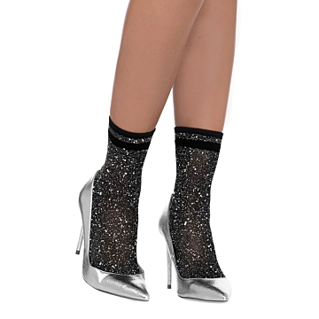 Lurex Anklets - Black/Silver, Leg Avenue
