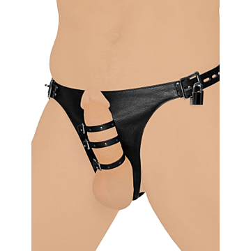 Δερμάτινο ανδρικό στρινγκ Strict Leather Harness with 3 Penile Straps - Μαύρο