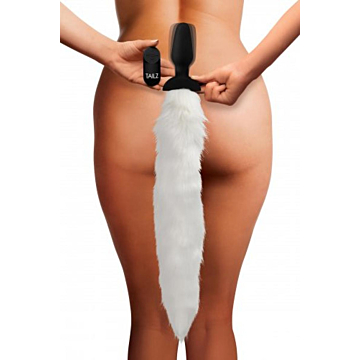 White Silicone Vibrating Anal Plug with Fox Tail