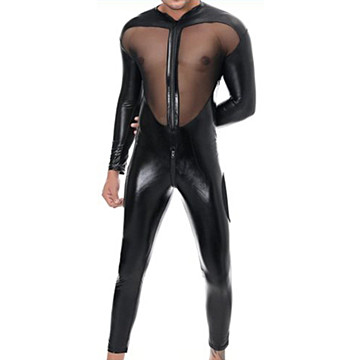 Kinksters Black Leather Mesh Jumpsuit