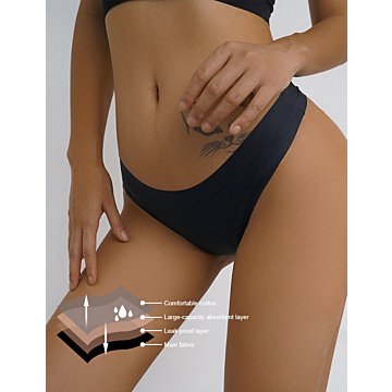 Black Seamless Ice Silk 4 Layers Leak-Proof Period Thong-XL
