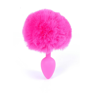 Silicone Bunny Tail Butt Plug - Pink