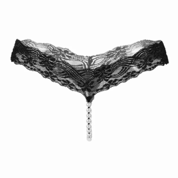Sexy Pearl Lace Transparent Thong Black