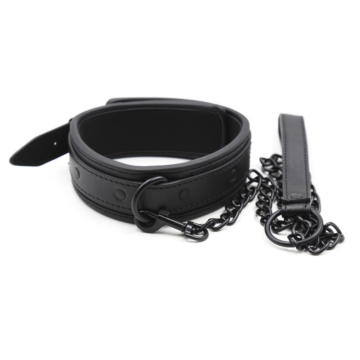 D Ring Metal Chain Leather Black