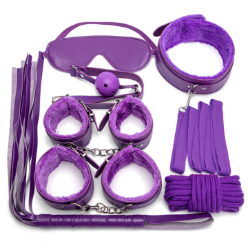 Bdsm Bondage Set - Deluxe Plush Restraint Kit – 7 Pieces Purple