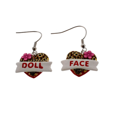 Doll Face Leopard Heart Earrings
