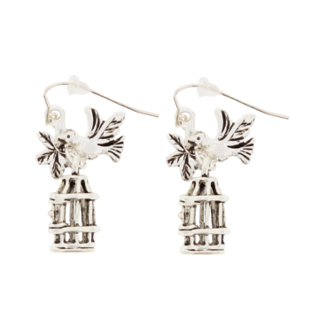 Silver Bird & Cage Earrings