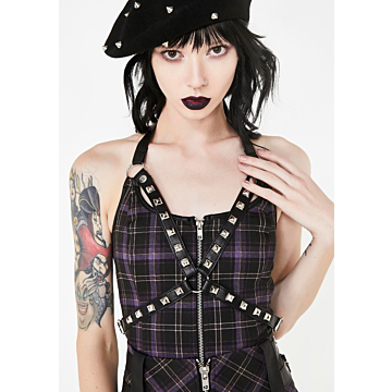 KILLSTAR Suzie Harness Top [TARTAN] - Black