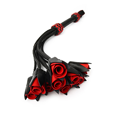 Hidden Desire Masters Real Leather Roses Whip - Black 64cm