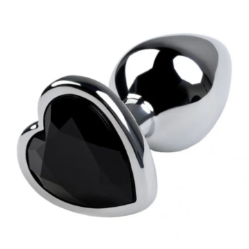 Heart Jeweled Stainless Steel Butt Plug Diamond Black S
