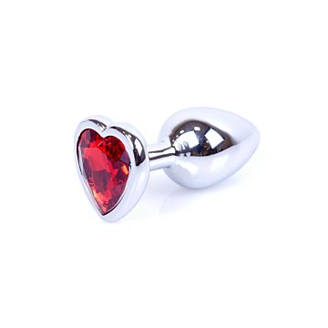 Heart Jeweled Stainless Steel Butt Plug Diamond Red S