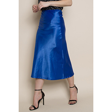 Bias Satin Midi Skirt Blue