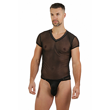Men's V-neck fishnet T-shirt