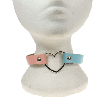 BULLET69 Leather Choker Collar - Pink/Blue