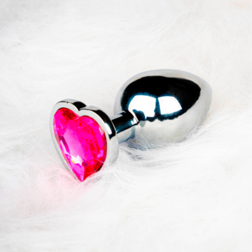 Heart Gem Butt Plug - Large - Silver/Rubellite Pink