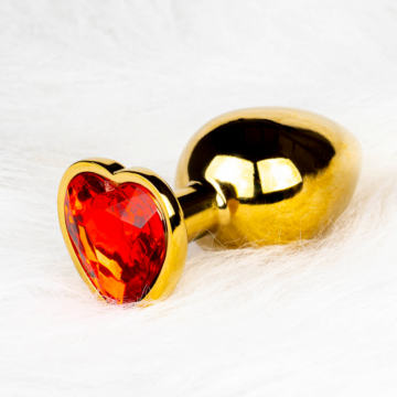 Heart Gem Butt Plug - Medium - Gold/Ruby Red