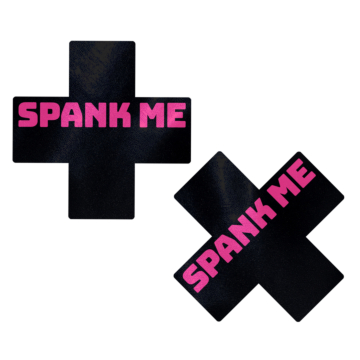 Spank Me Pink Cross Black Nipple Pasties