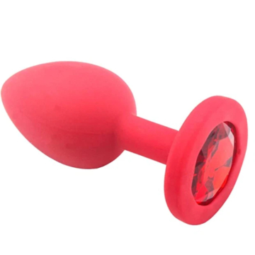 Red Silicone Butt Plug with Red Jewlerly Base S