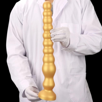 Long Anal Beads Plug with Strong Suction Cup Soft Silicone Gold