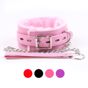 Soft Faux Fur BDSM Collar with Lock – Pink