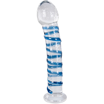 Kinksters Glass Dildo - Transparent with Blue Stripes