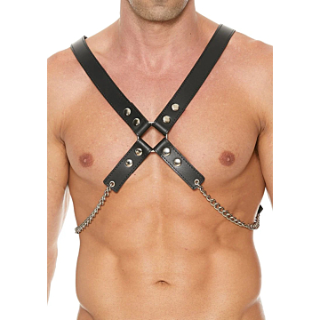 Ανδρικό Δερμάτινο Harness με Αλυσίδες - Ouch - Μαύρο