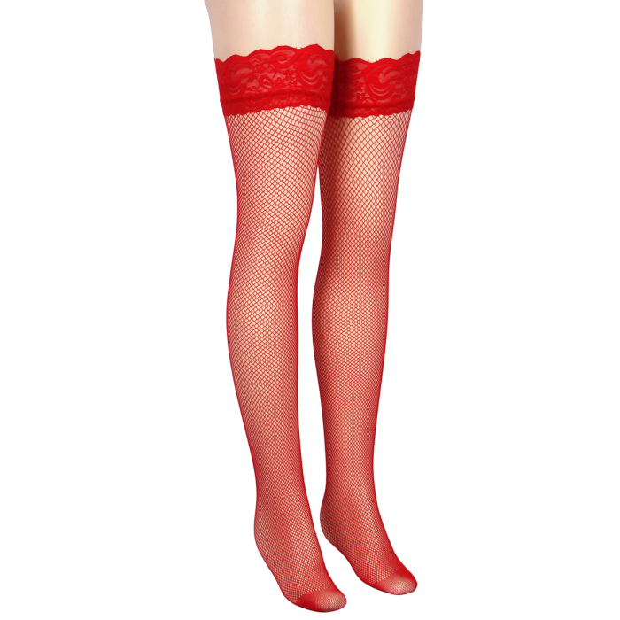 Red Fishnets Thigh High stockings Silicone Lace Top Stay Up Sheer Nylon Hosiery Red Fishnets Thigh High stockings Silicone Lace Top Stay Up Sheer Nylon Hosiery