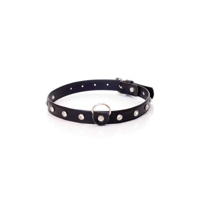 Fetish BDSM Collar with Silver Crystals - 2 cm - Vegan Leather