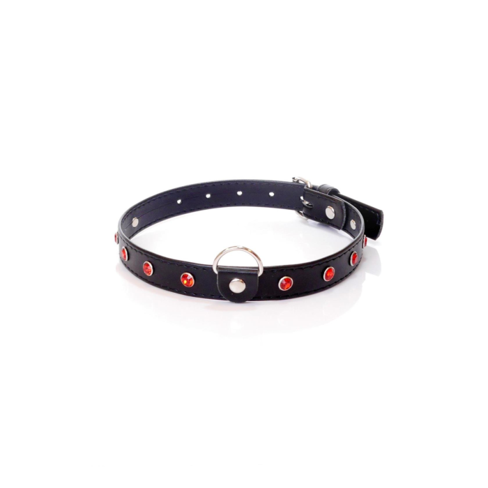 Fetish BDSM Collar with Red Crystals - 2 cm