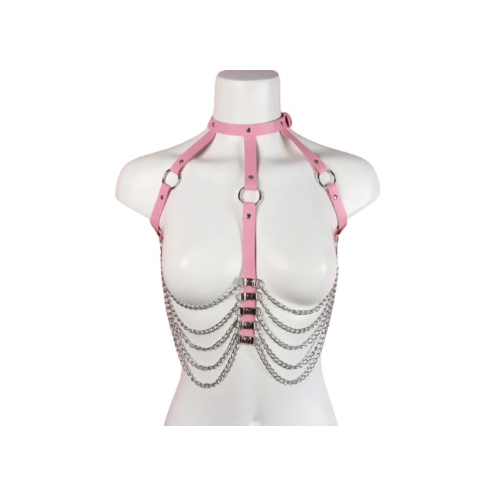 Sexy Harness with Chains and Eco Leather - Pink S-L Sexy Harness with Chains and Eco Leather - Pink S-L