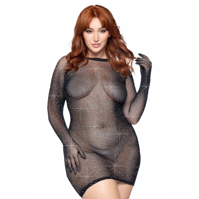 Rhinestone gloved mini dress + Rhinestone gloved mini dress +