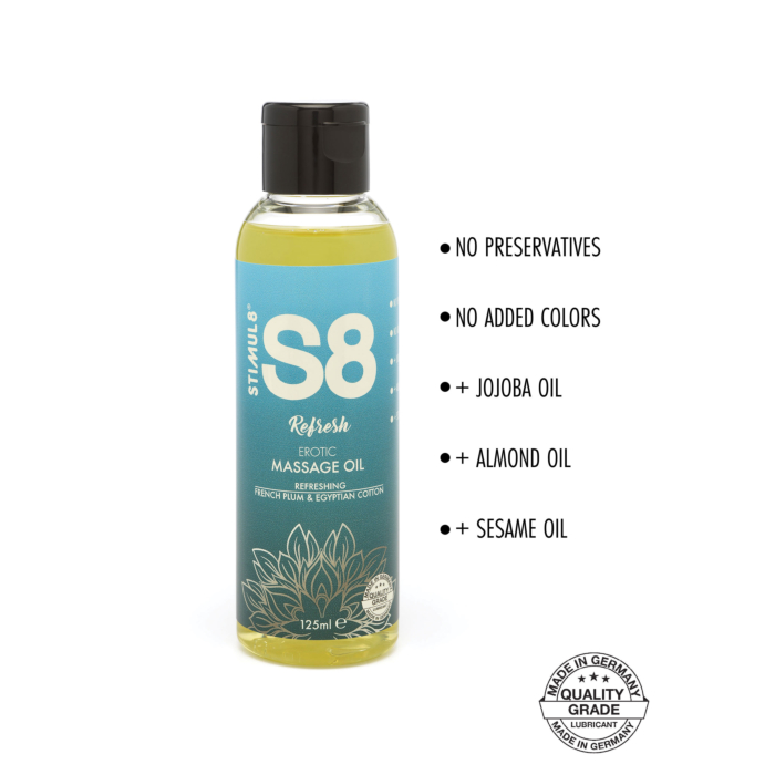 S8 Massage Oil French Plum & Egyptian Cotton 125ml - Erotic Gel S8 Massage Oil French Plum & Egyptian Cotton 125ml - Erotic Gel