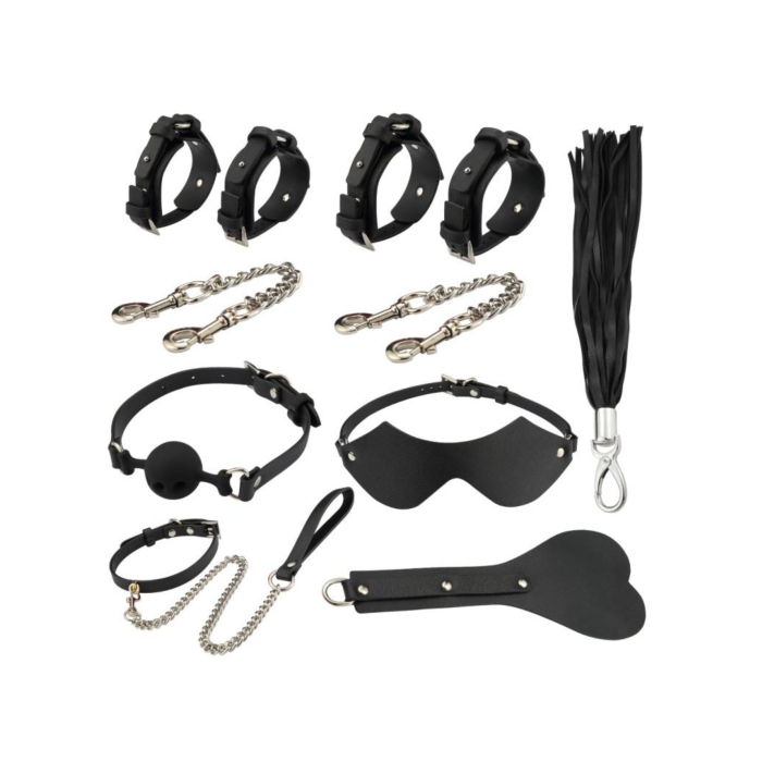 9 Piece Vegan Leather Bondage Set Black