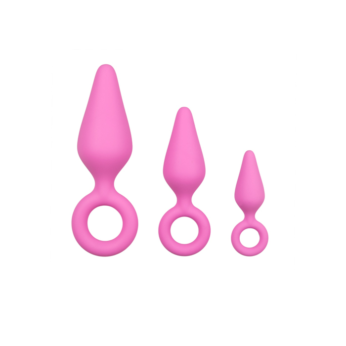 Pink Buttplugs With Pull Ring - Set Pink Buttplugs With Pull Ring - Set