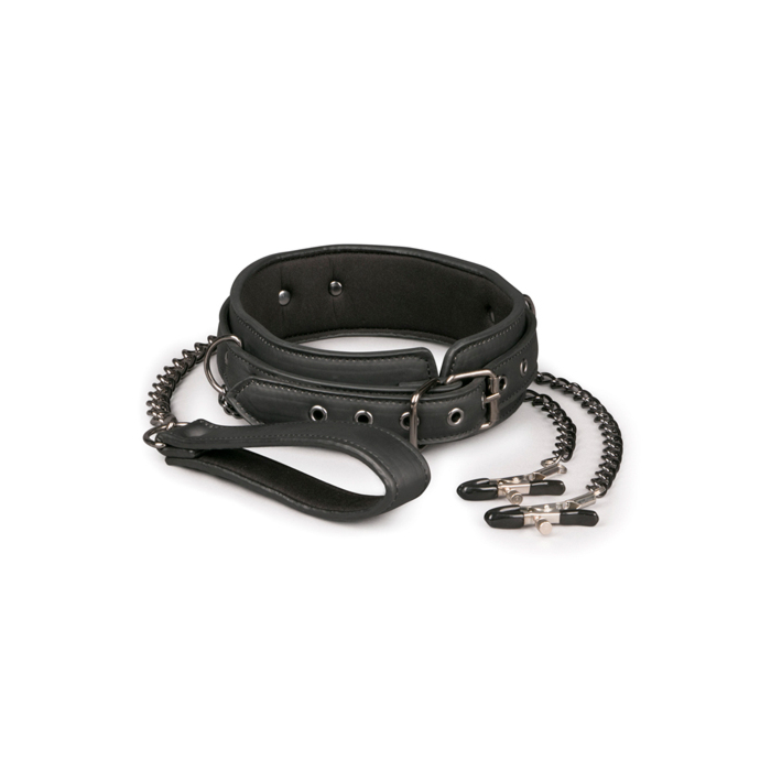 Leather Collar With Nipple Chains