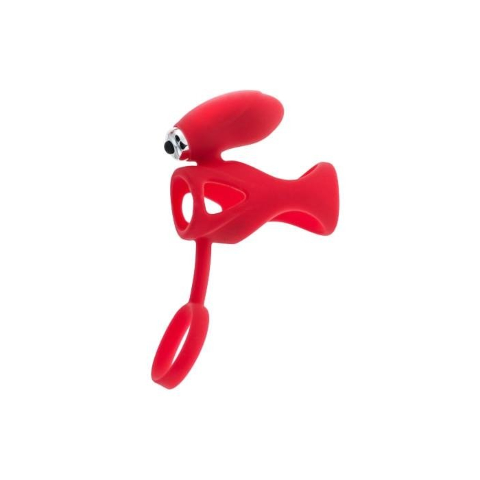Black & Red Vibrating Cage Penis Ring (Red) - ToyFa - Silicone
