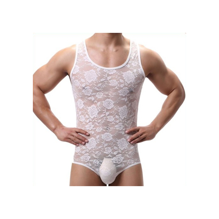 Sexy Bodysuit Male Underwear-White Sexy Bodysuit Male Underwear-White